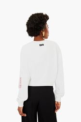 Sweatshirt crop SR Blanc vue portée de dos