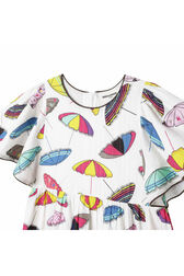 Parasols "Print" Girl Dress with Short Flounced Sleeves Multico white details view 1