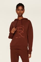 Sweat à capuche jersey de coton femme Chocolat vue portée de face