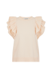 Short-sleeved sweater with ruffles Vanilla front view