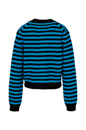 Women Big Poor Boy Striped Cardigan Striped black/pruss.blue back view