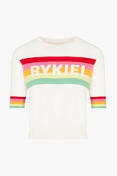 Knitted Short Sleeve Sweater White front view