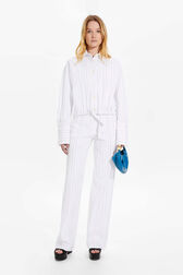 Bomber canvas de coton rayé multicolore femme Blanc vue portée de face