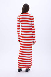Cardigan rayé long à côtes col V à manches longues Rayures tangerine/blanc vue portée de dos