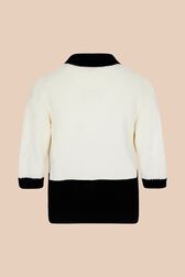 Polo oversize coton tricoté finitions contrastantes femme Ecru vue de dos