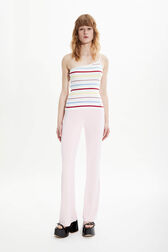 Women Multicolor Striped Asymmetrical Tank Top Multico white striped front worn view