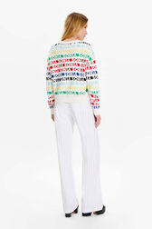 Women Multicolor Striped Jumper Multico white back worn view