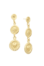 Golden Medals Triple Charms earrings Gold details view 1