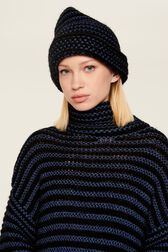 Robe courte col roulé lurex femme Raye noir/bleu vue de détail 7