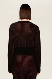 Women Lurex Cardigan Black/bronze back worn view