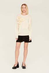 Women Wool Flowers Sweater Ecru details view 4