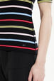 T-shirt col ouvert picots rayé multicolore femme Multico raye noir vue de détail 2