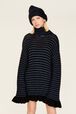 Robe courte col roulé lurex femme Raye noir/bleu vue portée de face