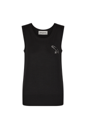Sleeveless tank top in merino and silk Black front view
