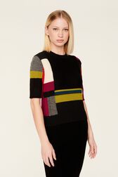 Women Multicolor Baby Alpaca Short Sleeve Sweater Multico crea details view 2