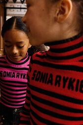 Sonia Rykiel Logo Striped Knitted Turtleneck Sweater Red details view 1