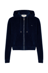 Sweat à capuche manches longues en velours Bleu canard vue de face