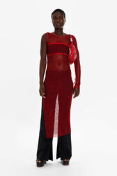 Robe longue fendue et asymétrique femme Rouge vue portée de face