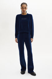 Pull manches longues en velours Bleu canard vue portée de face