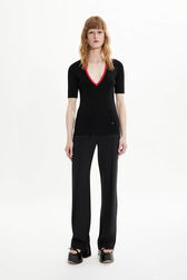 Pull décolleté V coloré viscose femme Noir vue portée de face