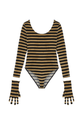 Body velours femme Raye noir/kaki vue de face