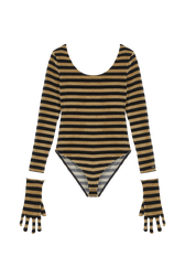 Women Velvet Body Striped black/khaki front view