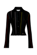 Women Multicolor Striped Pleated Shirt Black front view
