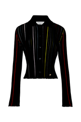 Women Multicolor Striped Pleated Shirt Black front view