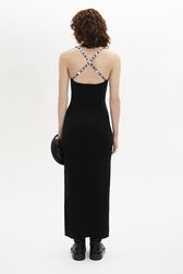 Robe fendue à bretelles maille femme Noir vue portée de dos