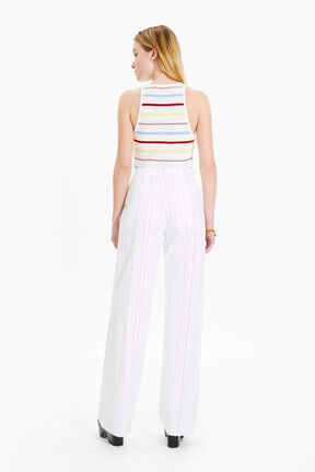 Women Cotton Canvas Straight-Leg Trousers White back worn view