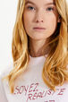 Women Rhinestone Print Cotton T-Shirt Baby pink details view 2