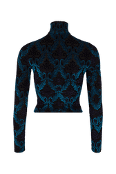 Top cintré à motif baroque en jersey velours dévoré Bleu vue de dos
