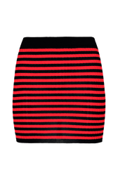 Women Rib Sock Knit Striped Mini Skirt Black/red back view