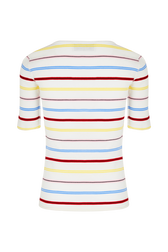 Women Picot Multicolor Striped Open Neck T-Shirt Multico white striped back view