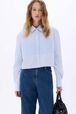 Chemise crop en coton à manches longues fines rayures Raye blanc / bleu vue de détail 1