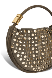 Domino medium bag in suede and studs Khaki details view 1
