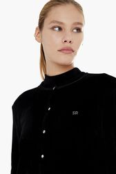 Women Velvet Cardigan Black details view 1
