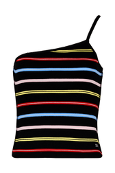 Women Multicolor Striped Asymmetrical Tank Top Multico black striped front view
