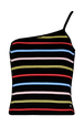 Women Multicolor Striped Asymmetrical Tank Top Multico black striped front view
