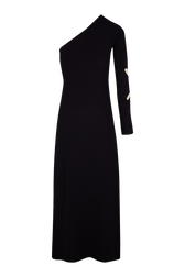 Women Openwork Floral Knit Asymmetrical Maxi Dress Black back view