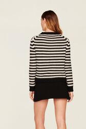 Women Big Poor Boy Striped Sweater Black/white back worn view