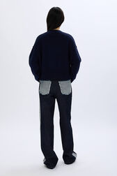 Boxy round-neck sweater Navy back worn view