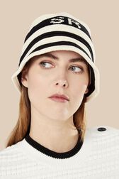 Women Crochet Bucket Hat Ecru front worn view