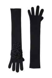 Gants laine fleur en relief femme Noir vue de face