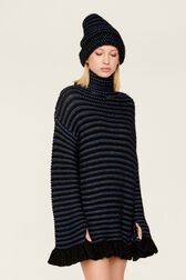 Robe courte col roulé lurex femme Raye noir/bleu vue de détail 3