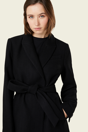 Women Long Black Wool Blend Coat Black details view 2