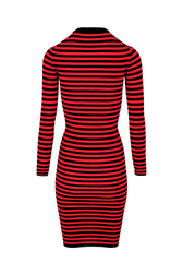 Women Rib Sock Knit Striped Maxi Dress Black/red back view
