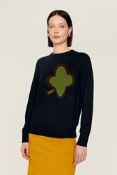 Pull symbole trèfle femme Bleu nuit vue de détail 3