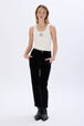 Cotton tank top Cream front worn view