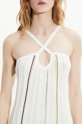 Robe plissée rayée multicolore femme Ecru vue de détail 2